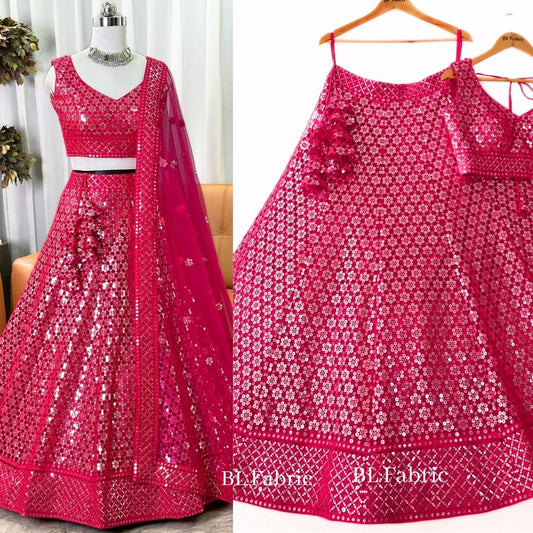 Beautiful Shadding Pink Color Sequence & Embroidery Lehenga choli for Wedding Function