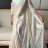 fancy satin white rainbow rfeady to wear saree - Image 2