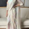 fancy satin white rainbow rfeady to wear saree - Image 4