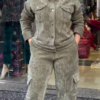 Women Greay Solid Double-Breasted Corduroy Co-Ords Set For luxurious Look - Image 9