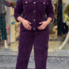 Women Greay Solid Double-Breasted Corduroy Co-Ords Set For luxurious Look - Image 2