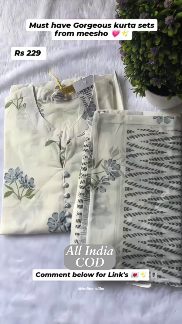 Floral Printed Mandarin Collar Pure Cotton Straight Kurta With Trousers & Dupatta