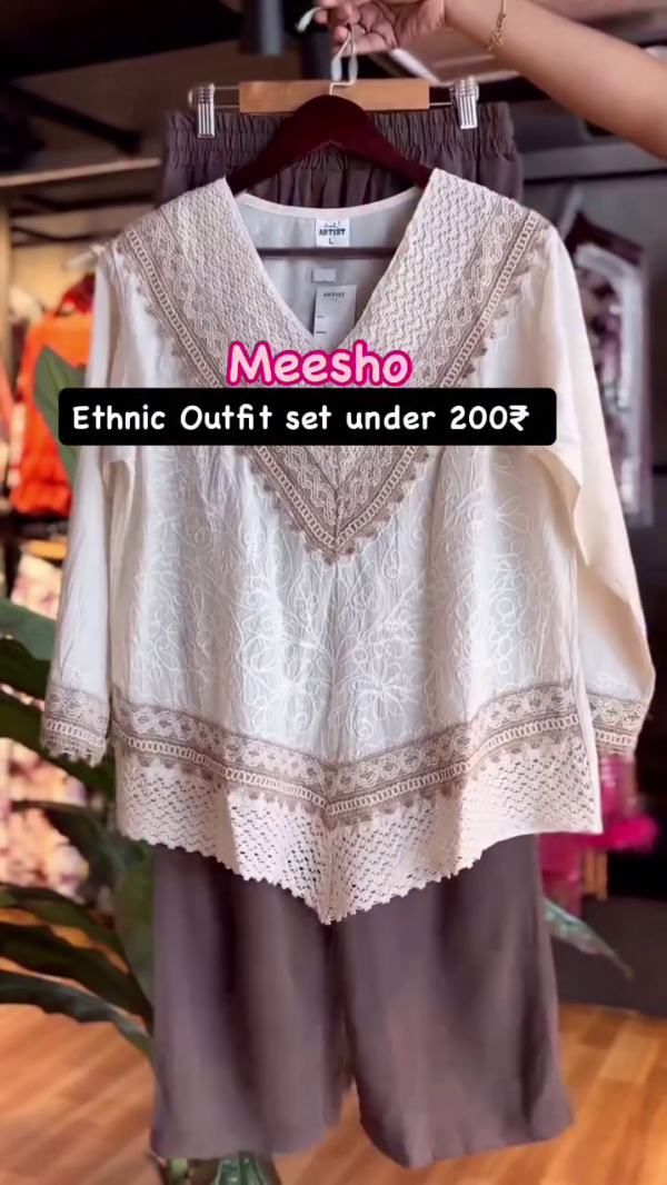 BEAUTIFUL EMBROIDERED  LACE-WORK TOP WITH PANT - Image 2