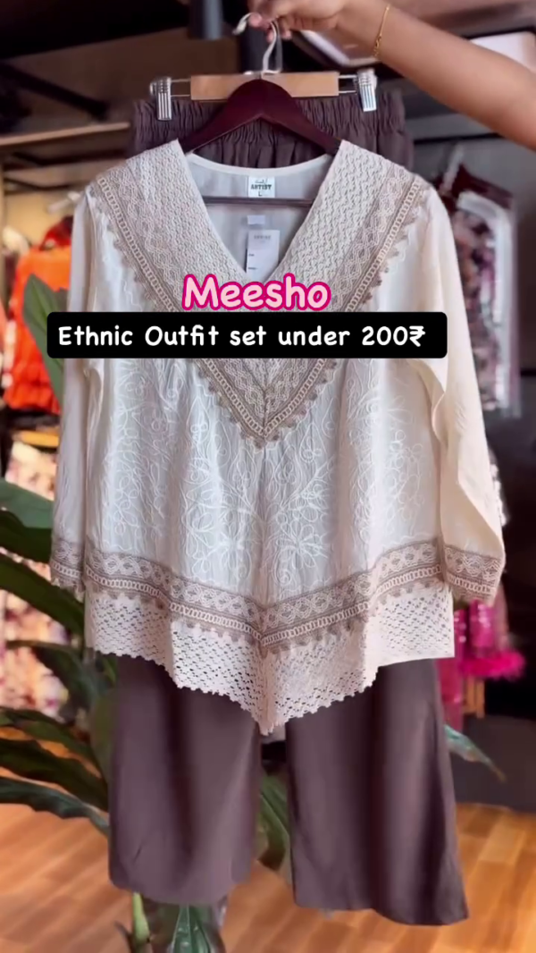 BEAUTIFUL EMBROIDERED  LACE-WORK TOP WITH PANT