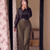 Women Satin Full Sleeve Black Shirt Casual Party with pant