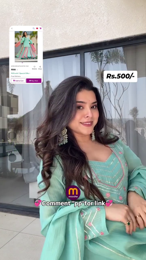 Buy Cloudy Marshmallow cosmos kurta palazzo set - Image 3