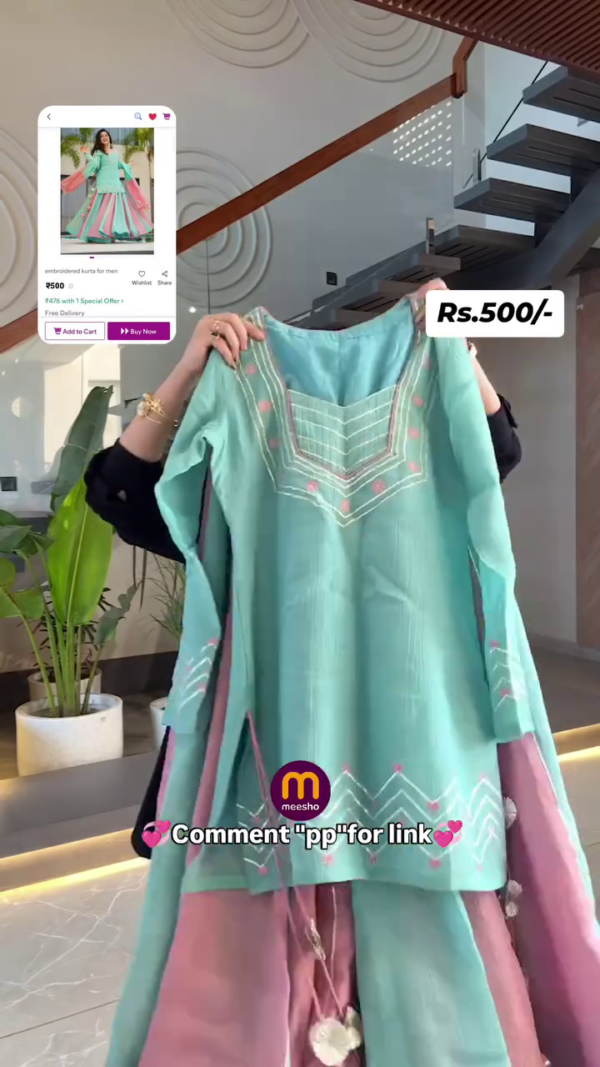 Buy Cloudy Marshmallow cosmos kurta palazzo set - Image 5