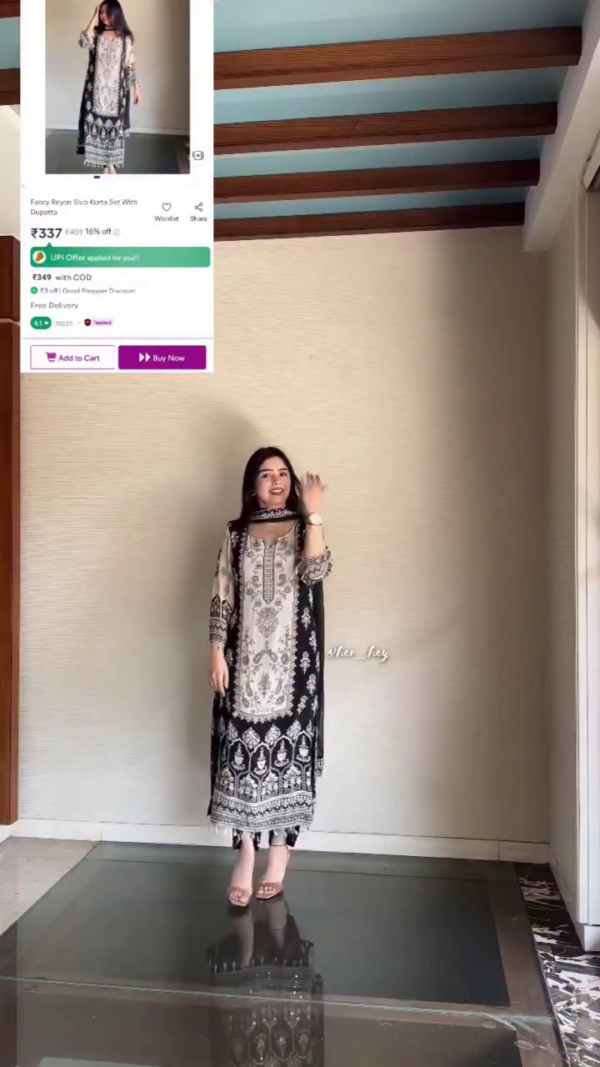 Fancy White Color Chinon Printed Mirror Work Salwar Suit - Image 3