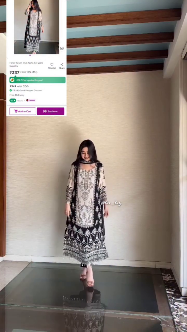 Fancy White Color Chinon Printed Mirror Work Salwar Suit - Image 2