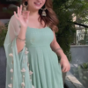 Fancy  Mint Green Duppata Set, 3 pc Anarkali Gown With Duppatta Set With Pent - Image 5