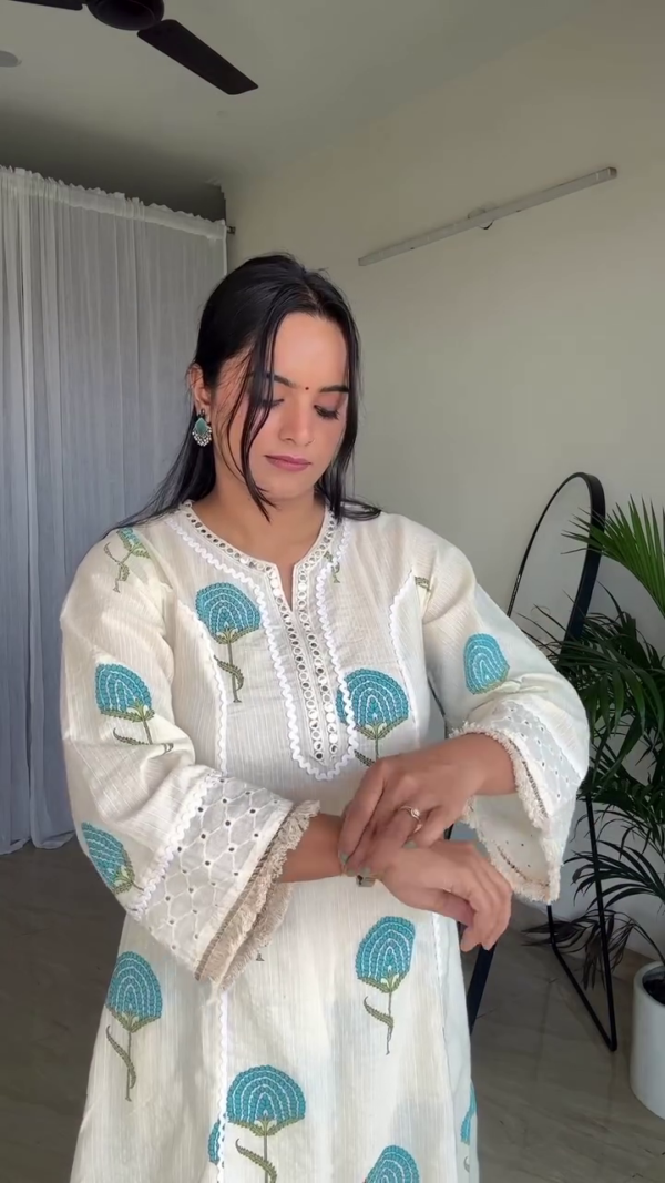 Women Khadi Cotton Kurta Pant Set - Image 2