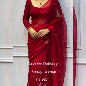 Women's Pure Georgett Ready To Wear Saree With Fancy Blouse
