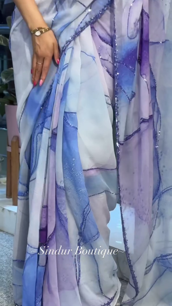 new printed organza party wear digital saree - Image 5