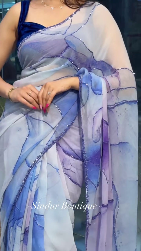 new printed organza party wear digital saree - Image 4