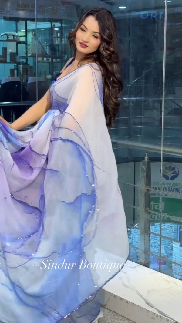 new printed organza party wear digital saree - Image 2