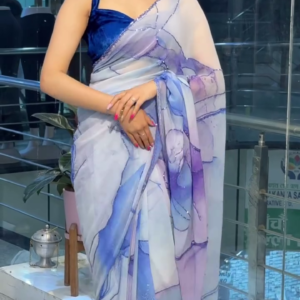 new printed organza party wear digital saree