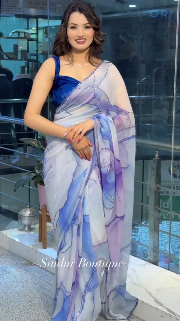 new printed organza party wear digital saree