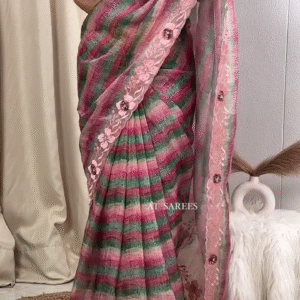 Sequin & Fur Pattern Soft Organza Digital Printed Saree with Blouse – A Stunning Blend of Modern Elegance and Classic Charm