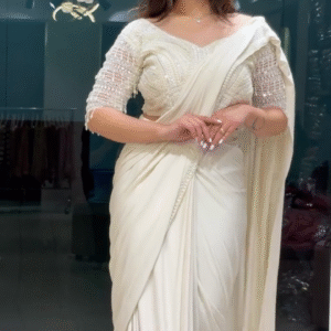 White Drape Saree with Pearl Embroidery – A Graceful Fusion of Elegance and Sophistication