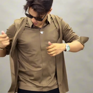 Men's Coffee Brown Casual Shirt with Open Jacket