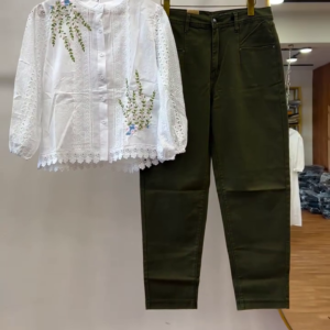 Elegant White Top & Olive Pants – Classy, Minimal & Modern