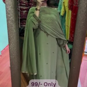 Women's Sage Green Embroidered Straight Suit