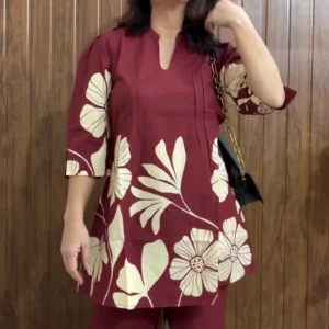 Jisora Rustic Flora Cotton Co-Ord Set – Printed Tunic with Palazzos