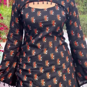 Fusion Glam – Black & Red Paisley Corset Kurti with Chikankari Plazo